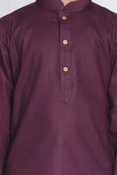 VASTRAMAY Purple Cotton Baap Beta Kurta Dhoti Set